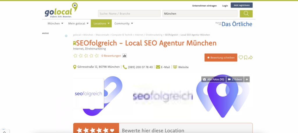 GoLocal Branchenbucheintrag